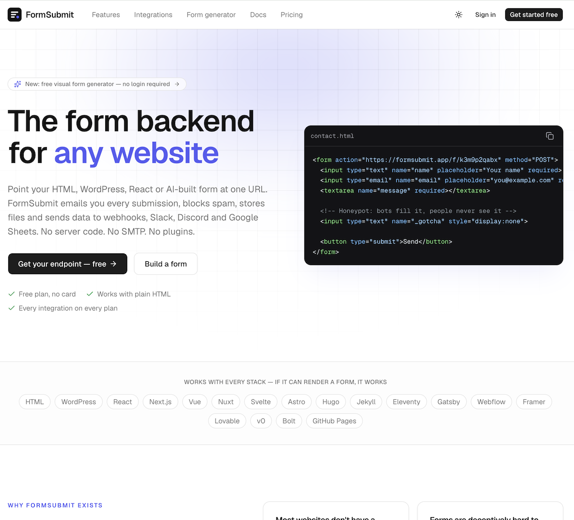 FormSubmit — The form backend for any website screenshot 1