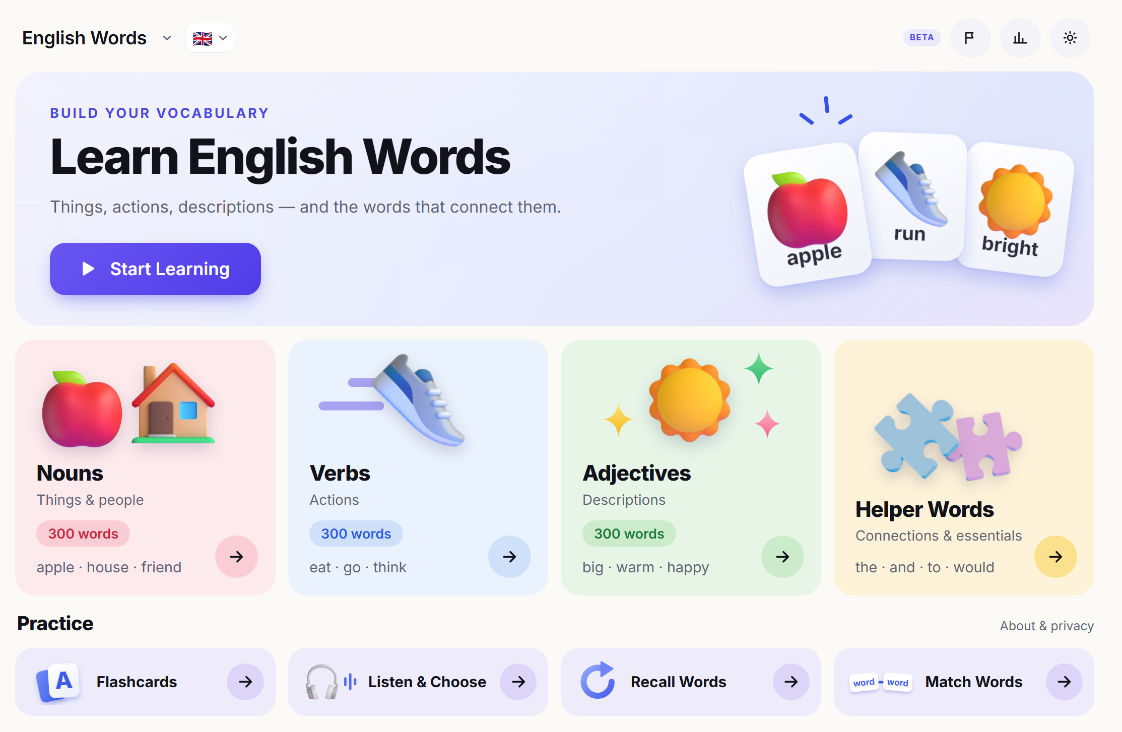 Learn Words: 1,000 Essential Words for all major languages screenshot 1